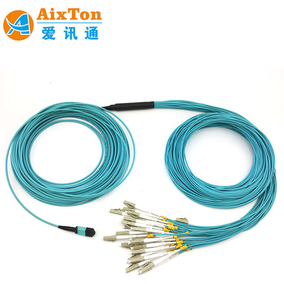 OM4 MPO To LC 12 Core Multimode Fanout MTP MPO fiber Optic Patch Cord kablosu Veri merkezi için